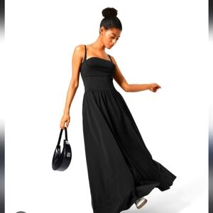 Breezeful™ Backless Side Pocket Plicated Flowy Flare Maxi Quick Dry Slip Dress